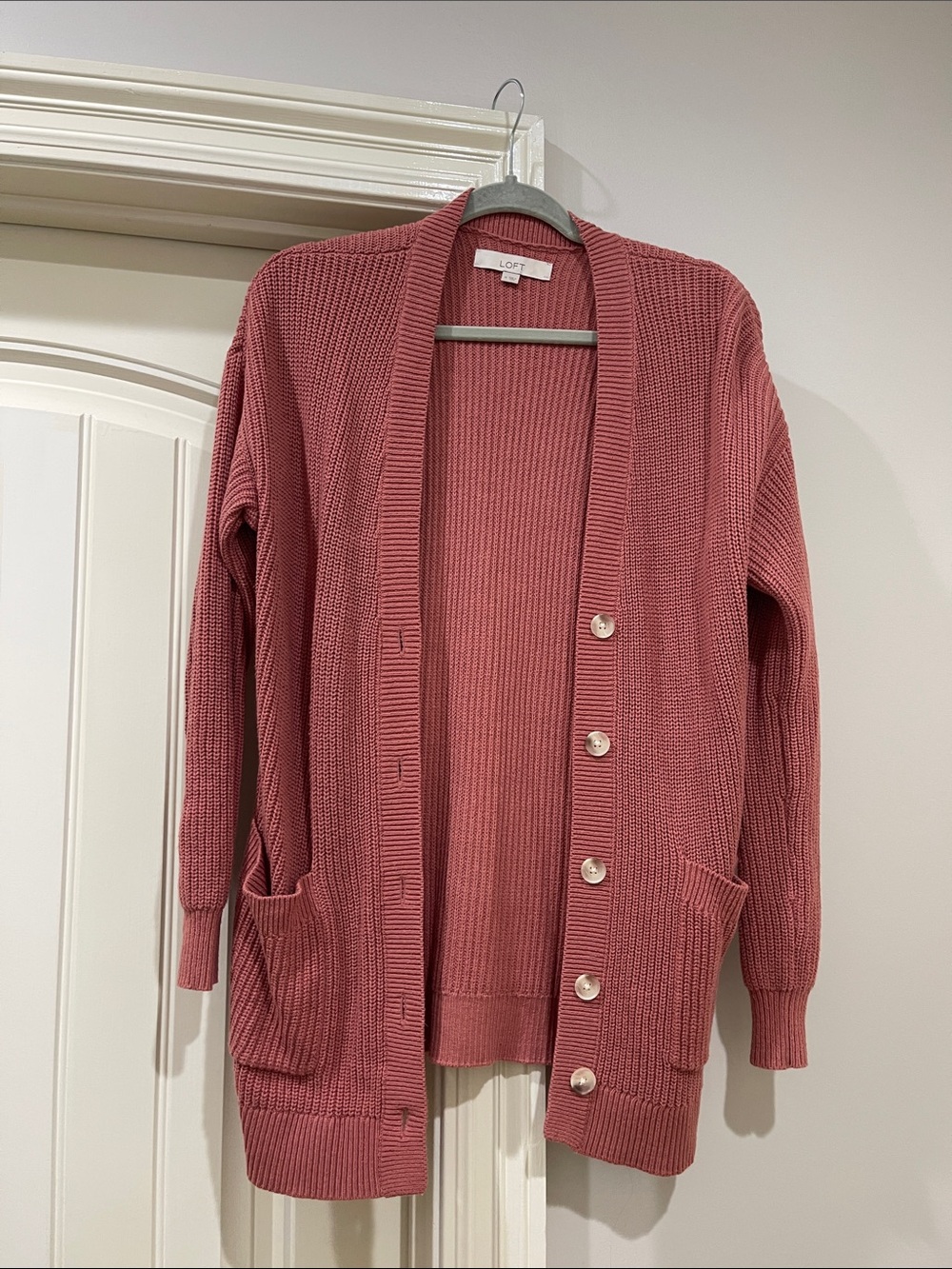 LOFT M Dusty Rose Button-Front Cardigan Sweater